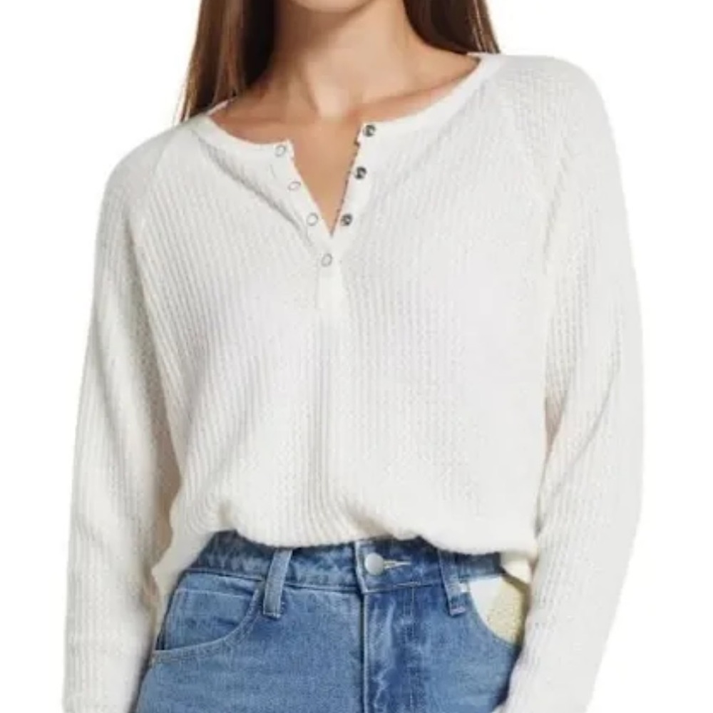 NWT BP Oversized Waffle Knit Snap Front Henley Long Sleeve Top